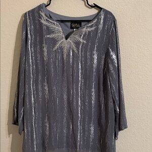 Bob Mackie Beautiful Charcoal Embroidered Blouse Wearable Art